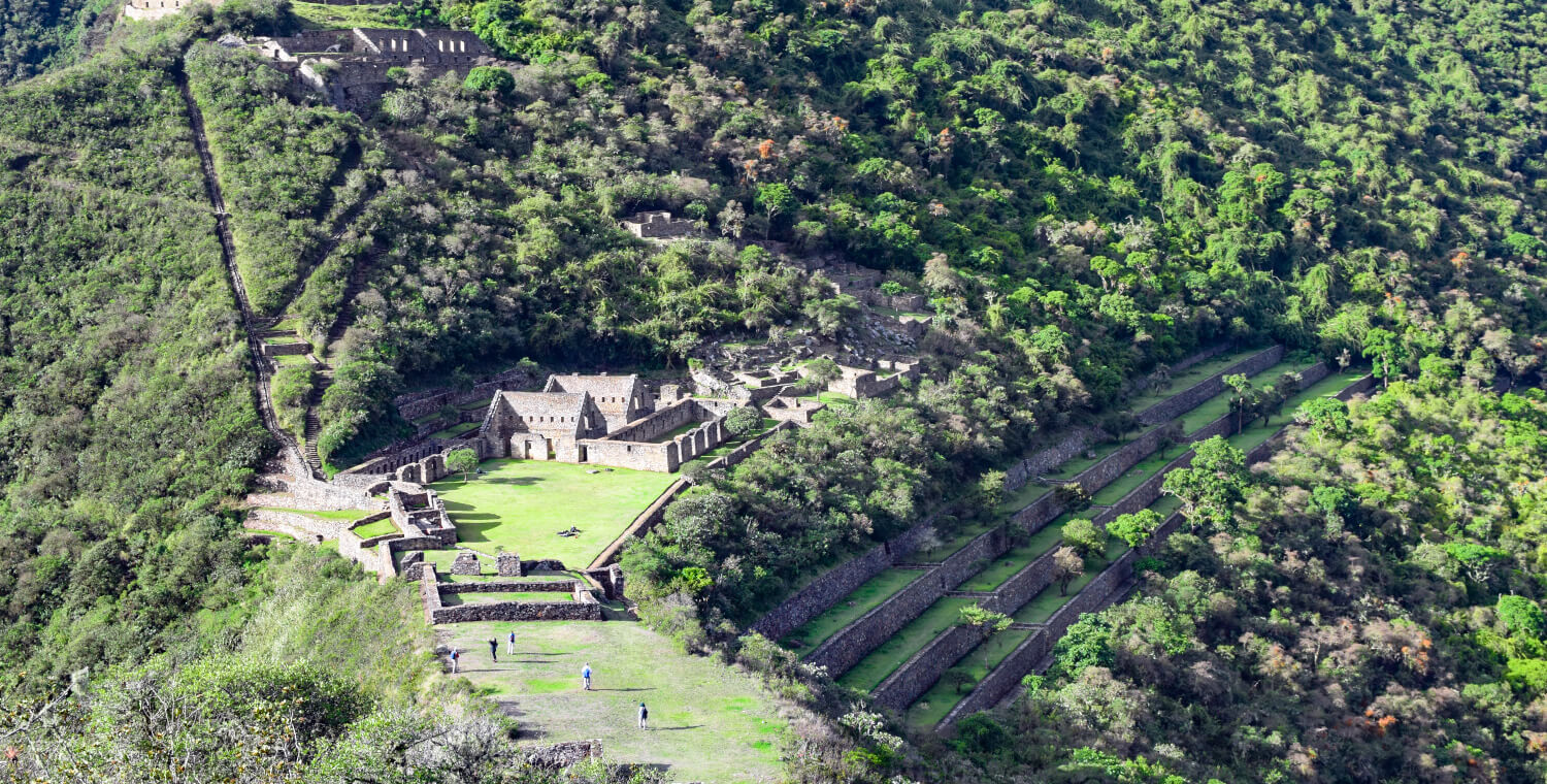 Aerial view of the ruins on the Choquequirao and Machu Picchu trek