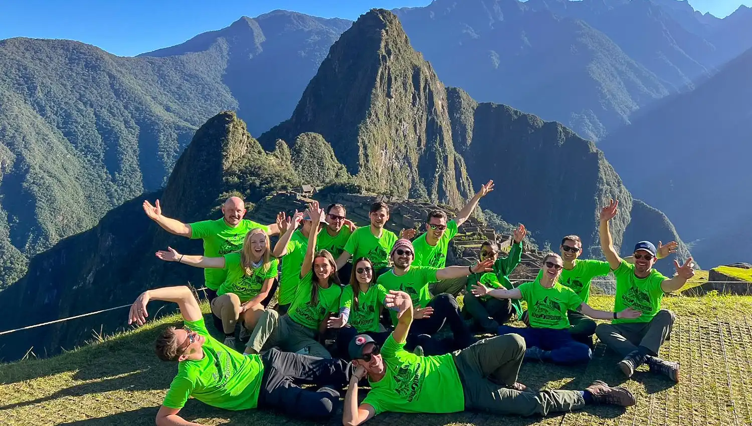 Group arriving at Machu Picchu Peru