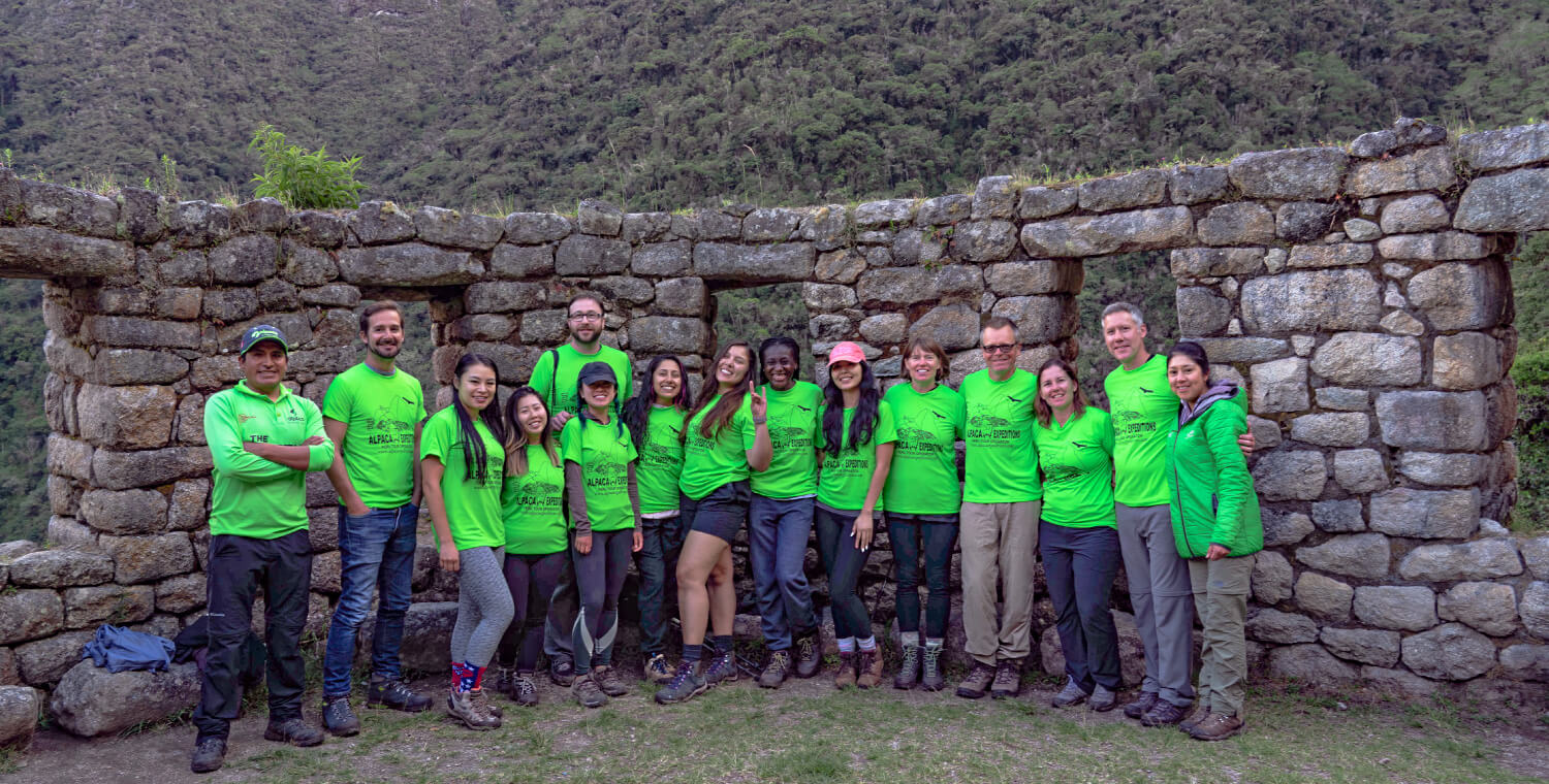 Group enjoying views on the short Inca Trail trek with camping