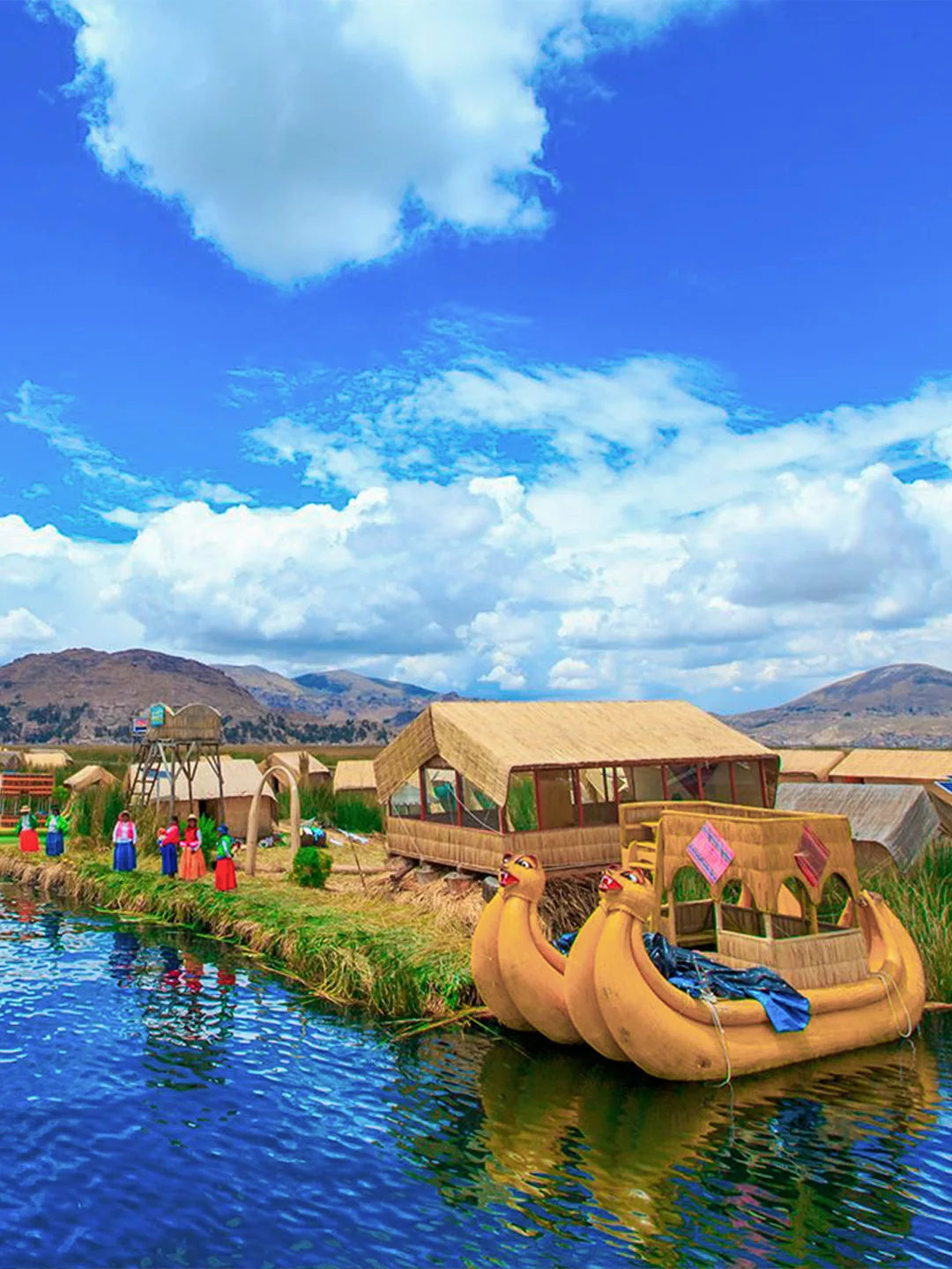 Uros floating island on Lake Titicaca, Peru