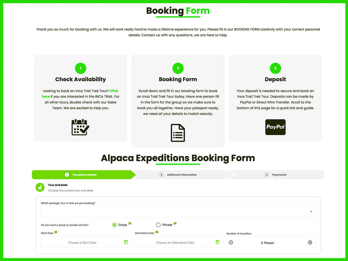 booking system alpaca expeditions