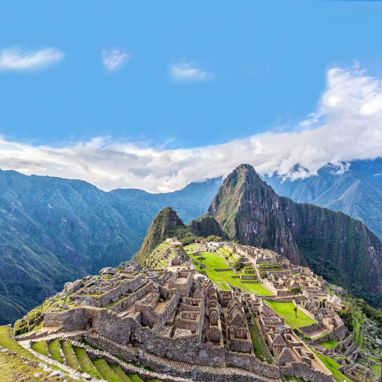 View of Machu Picchu, Peru with Wayna Picchu rising in the background