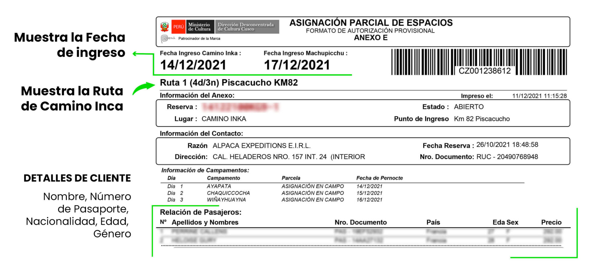 documentos necesarios para hacer el recorrido del Camino Inca