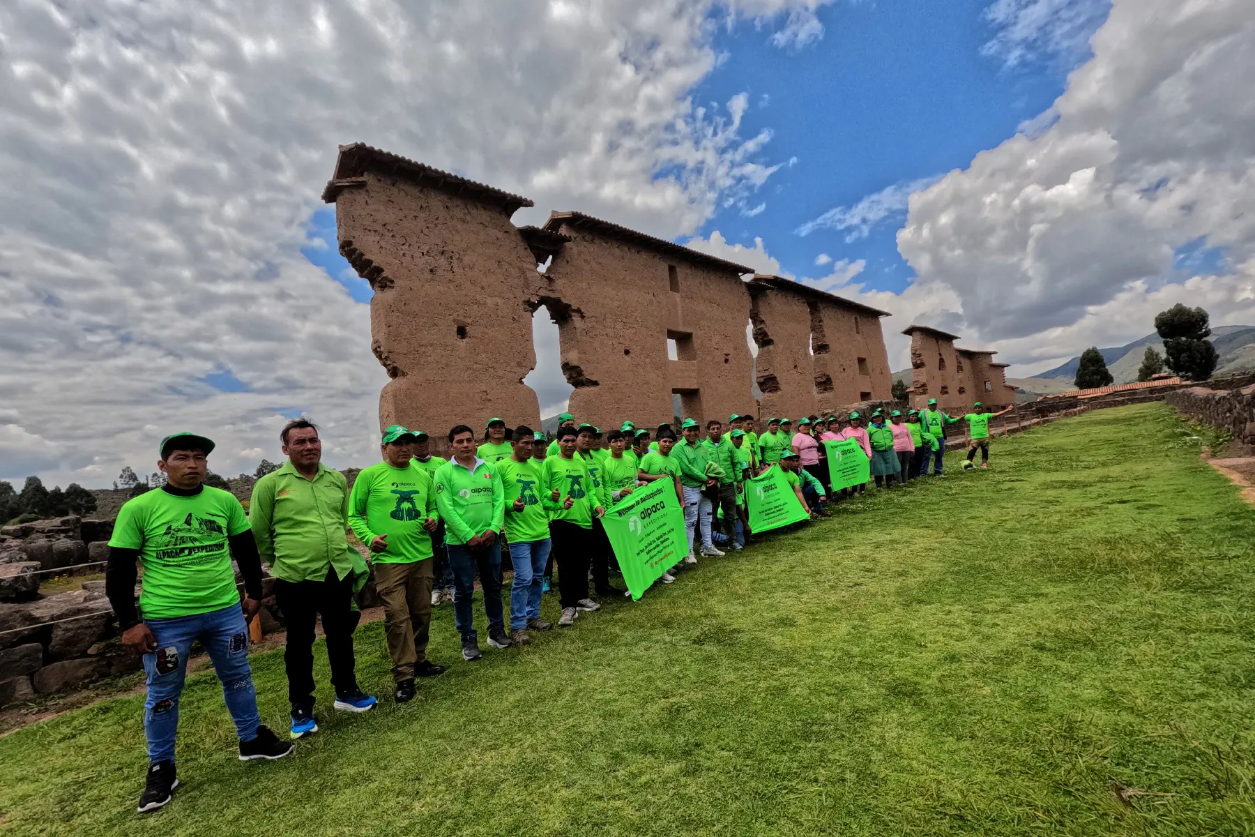 reen Machine porters visiting an archaeological site of Raqchi