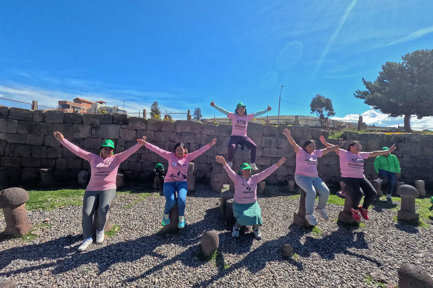 Porters celebrating and enjoying their vacation together during the Alpaca Expeditions appreciation trip.