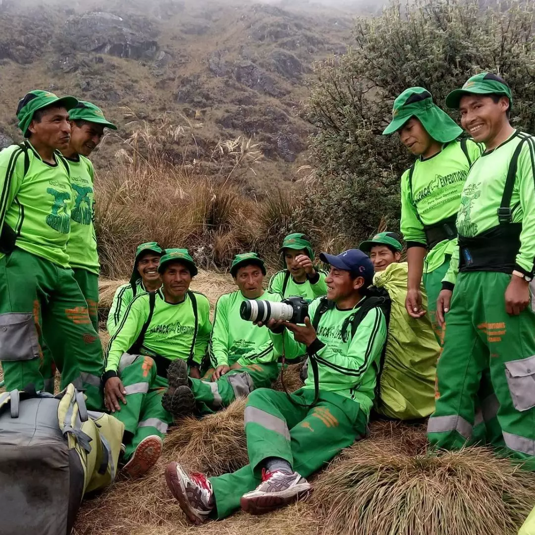 Porters enjoying time off the trail with Alpaca Expeditions