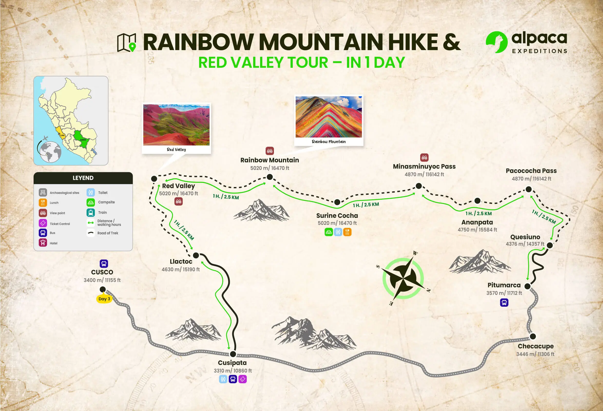 Routes to Rainbow Mountain