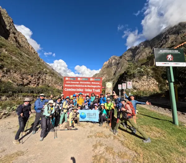 Beginning of Inca Trail to Machu Picchu hikers